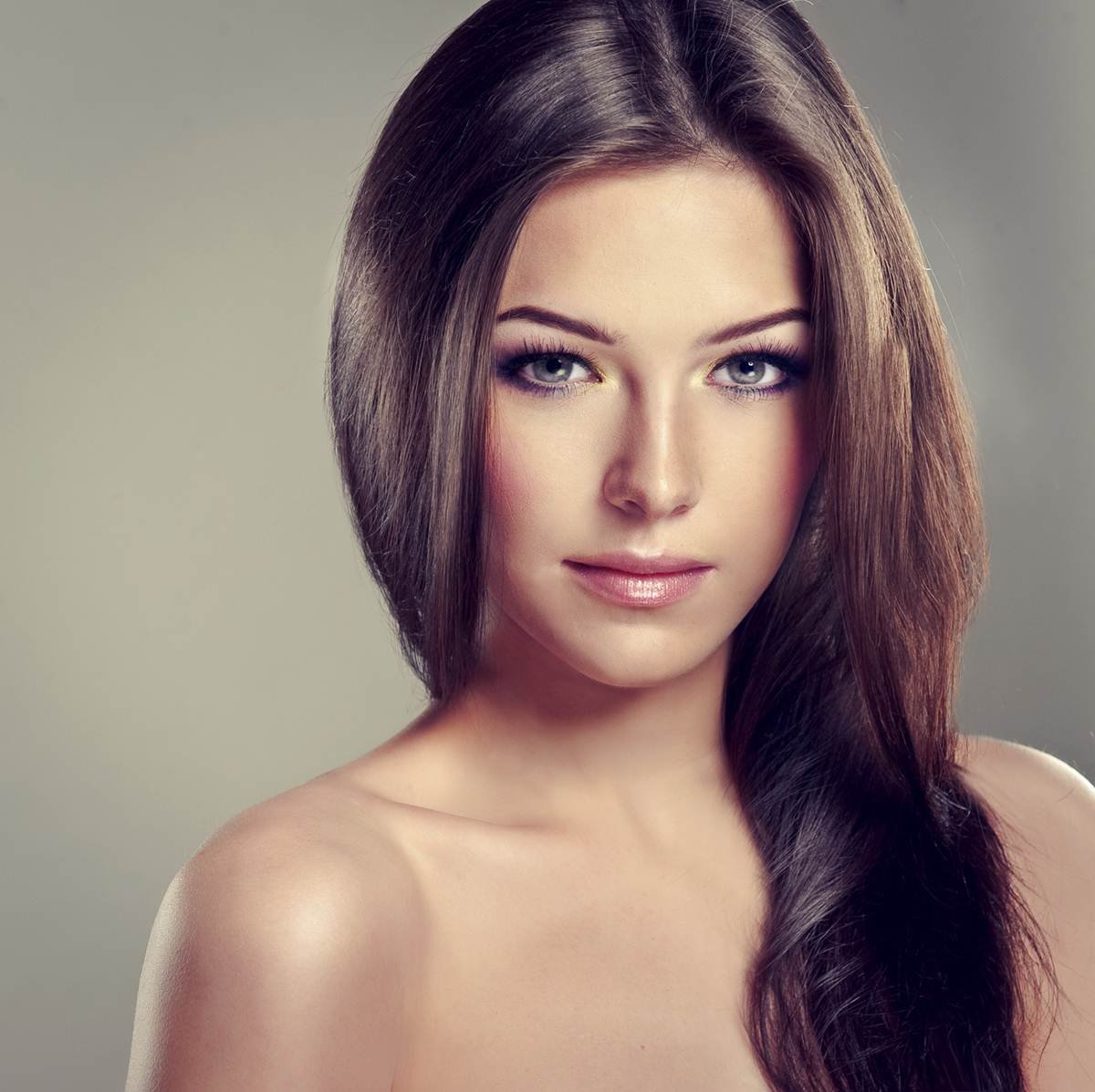 Girl with long straight hair.