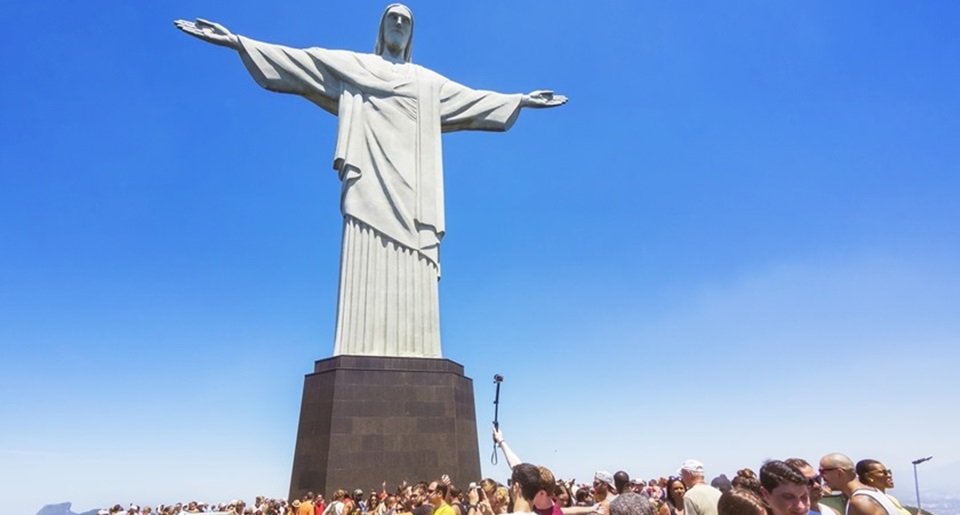 Tourists at Christ Redeemer Statue in Rio de Janeiro, Brazil