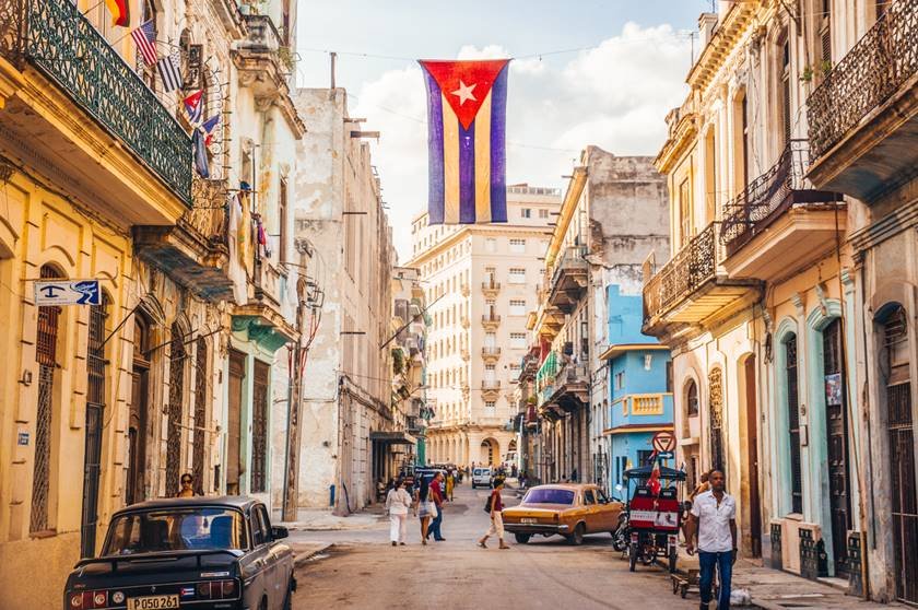 Street with Cuban flag in Havana