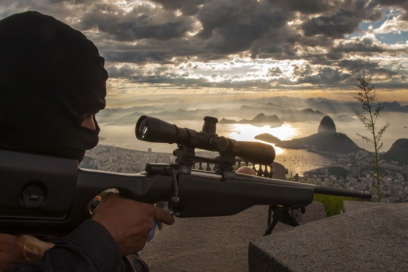 The Rio de Janeiro Special Police BOPE make a tactic training in the Christ the Redeemer one of the main tourist attraction in Rio de Janeiro, Brazil
