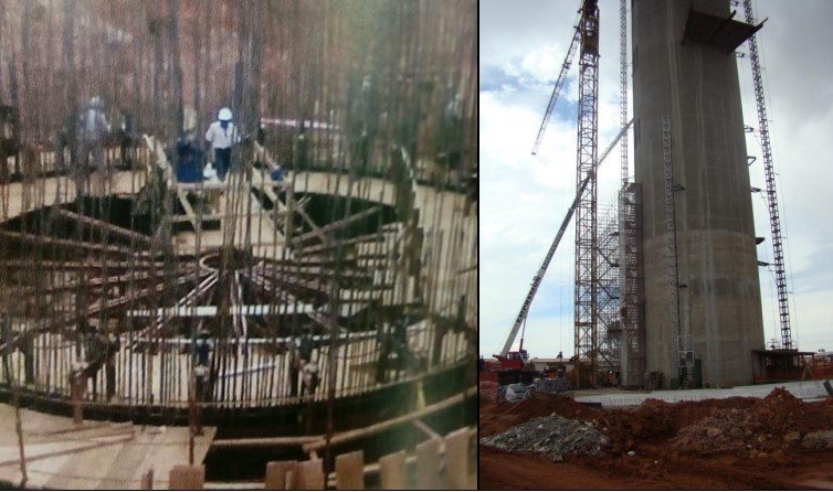 erguimento da armadura do fuste da base em concreto e aço Torre Digital - ArPDF