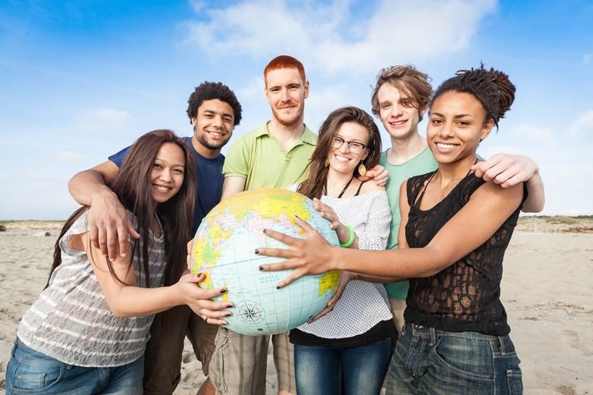 Multiracial Group of Friends with World Globe Map