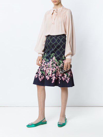 Saia midi com estampa floral