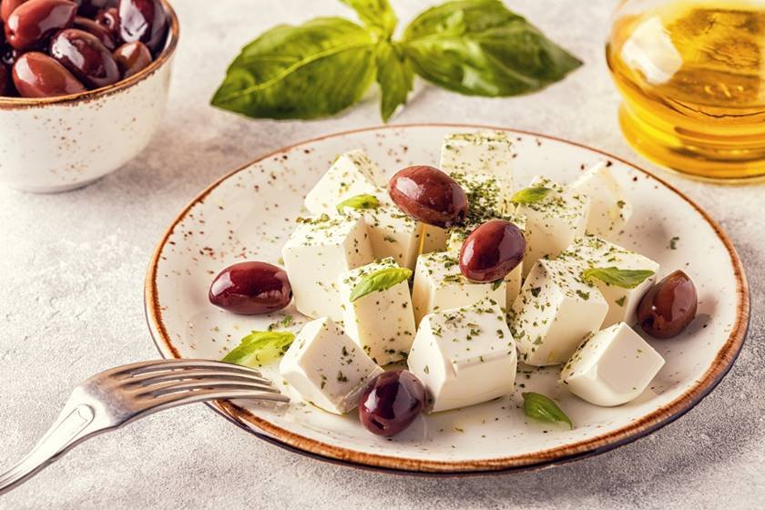 Greek cheese feta with oregano and olives