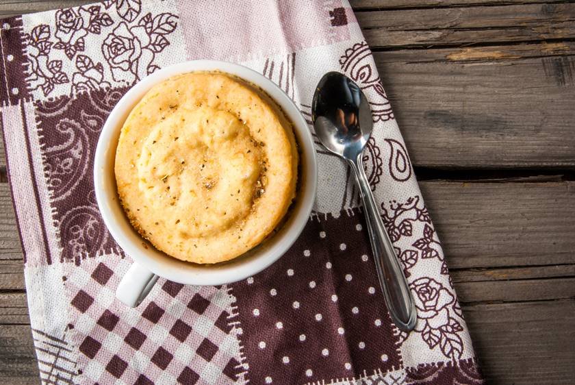 One pumpkin mug-cake in rustic style