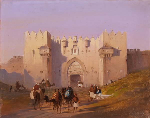 Jerusalem, Damascus Gate, by Ippolito Caffi, 1843 - 1844, 19th Century, oil on cardboard
