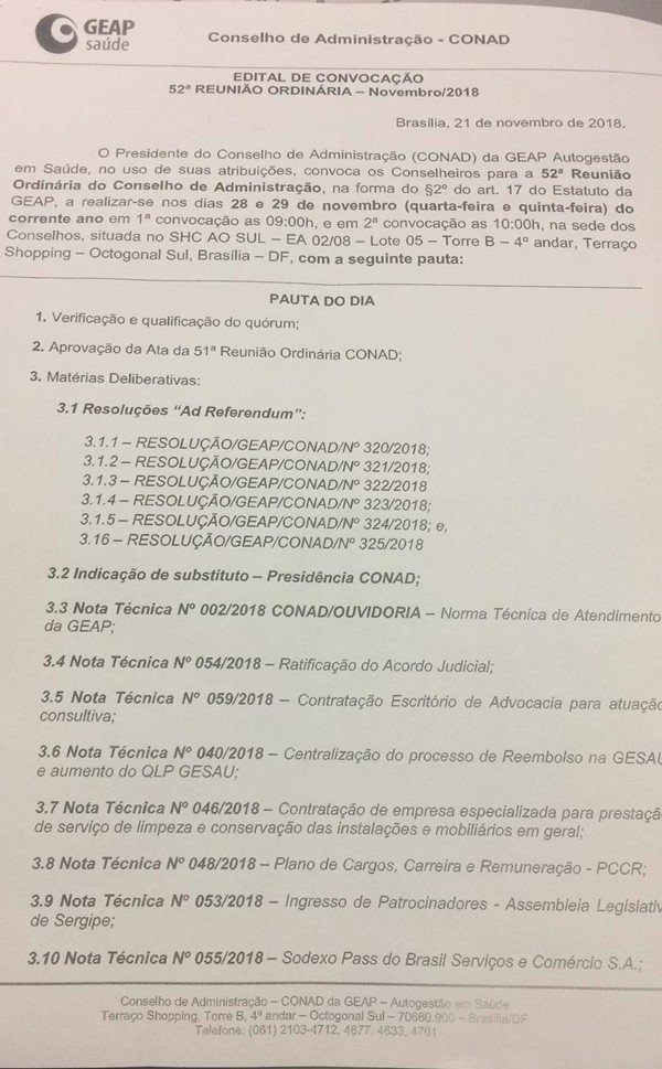 programação da reunião Geap
