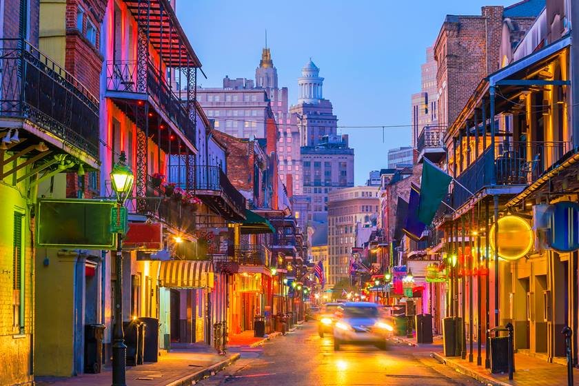 Pubs and bars with neon lights in the French Quarter, New Orleans