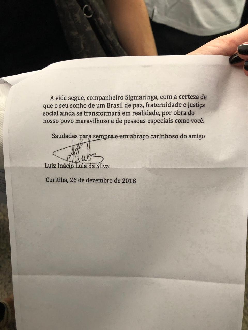 Lula manda carta à família de Sigmaringa: "Saudades para 