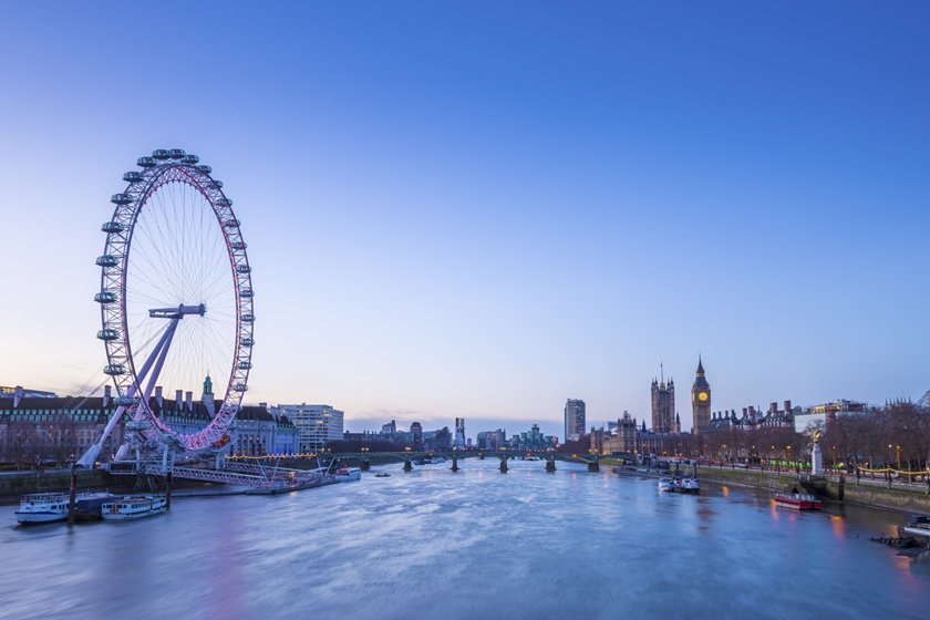 Skyline view of London before sunrise with Big Ben