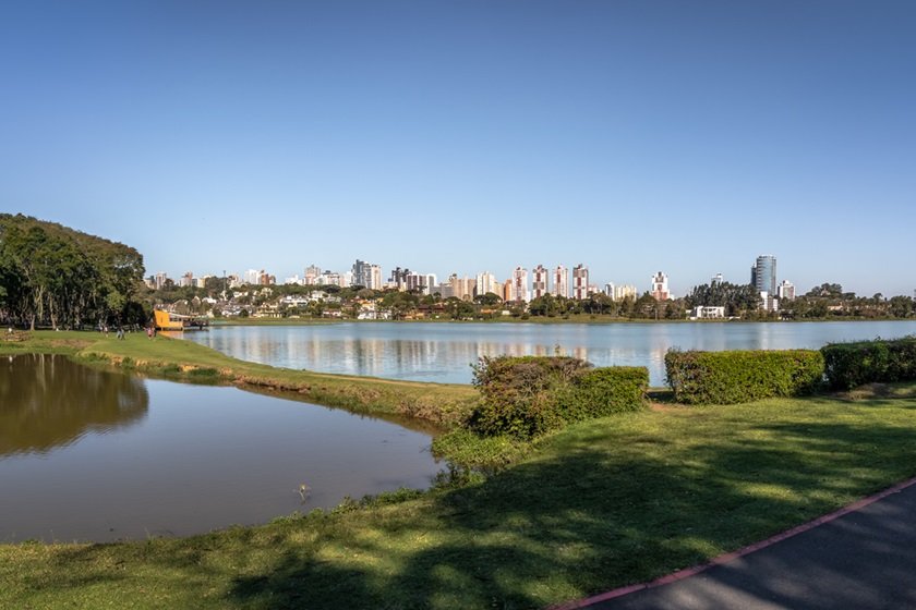 Panoramic view of Barigui Park and city skyline - Curitiba, Parana, Brazil