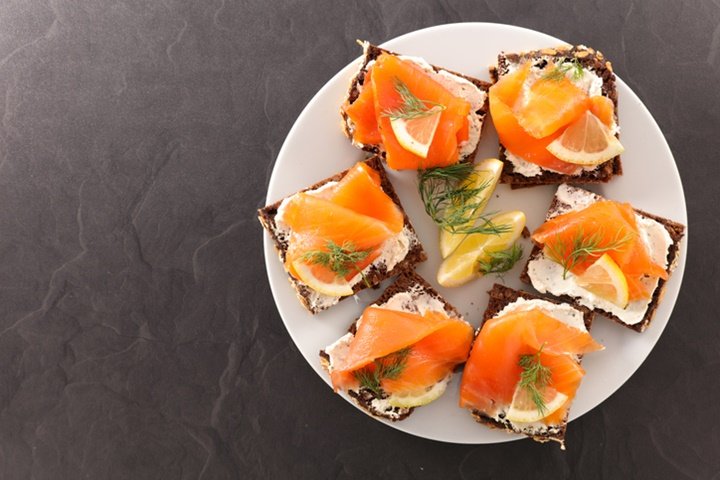 festive canape with salmon and cheese