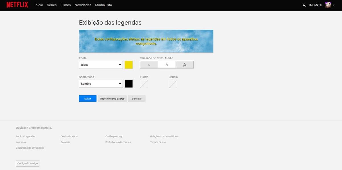 Netflix: Alteração de cor e tamanho da legenda 