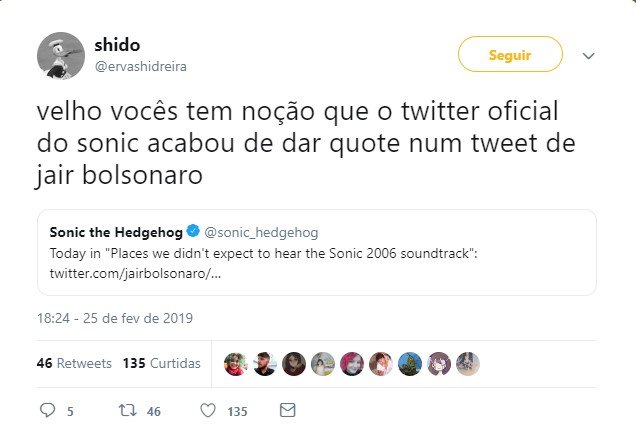 Perfil oficial do game Sonic reage a vídeo de Bolsonaro