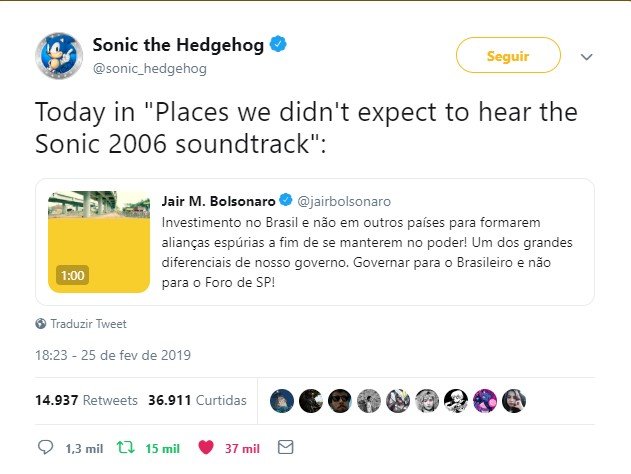 Bolsonaro utiliza música de Sonic 2006 - Record Gaming - Jornal