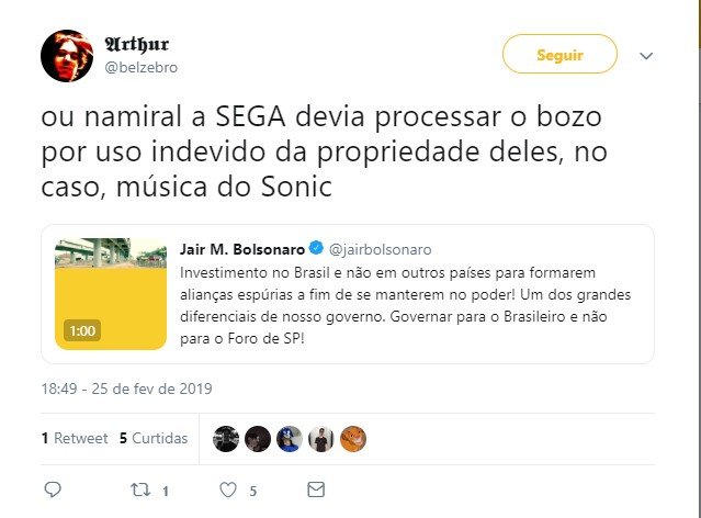 Fã da Sega? Em vídeo, Bolsonaro usa música de chefe final de