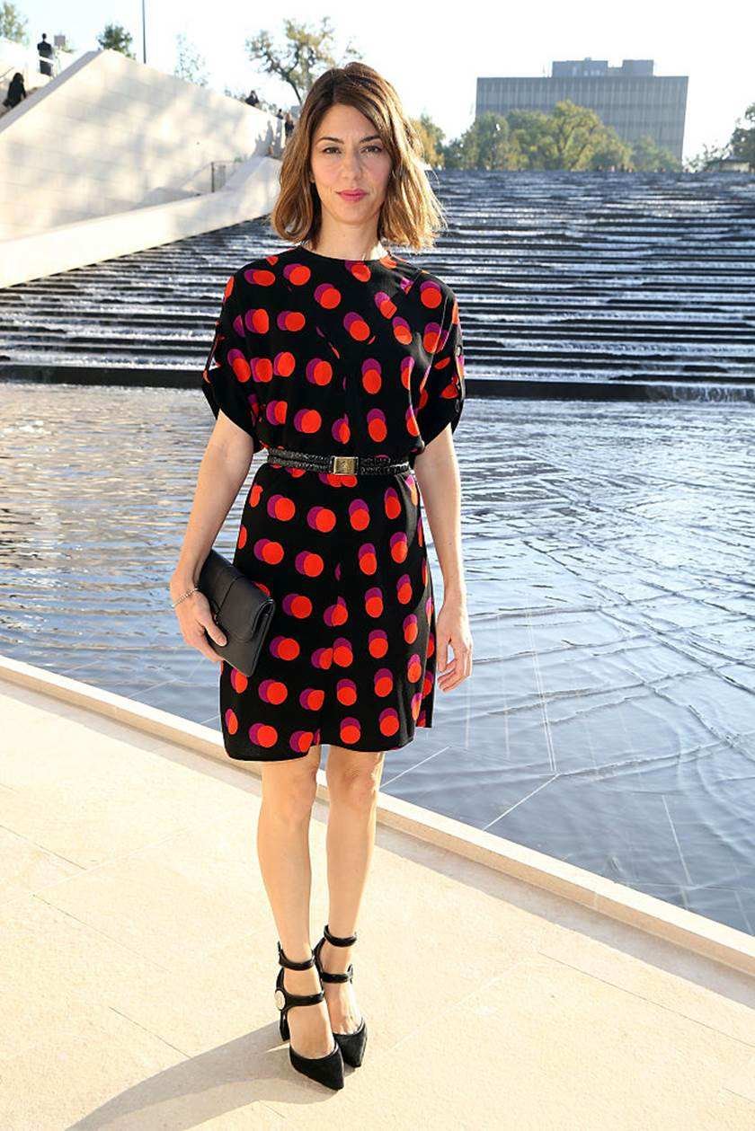 Sofia Coppola com vestido de bolinhas