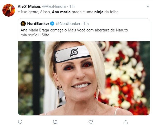 Ana Maria Braga posta imagem em que aparece como ninja de 'Naruto
