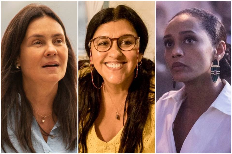 Montagem com as três protagonistas da trama Lurdes (Regina Casé), Thelma (Adriana Esteves) e Vitória (Taís Araújo)