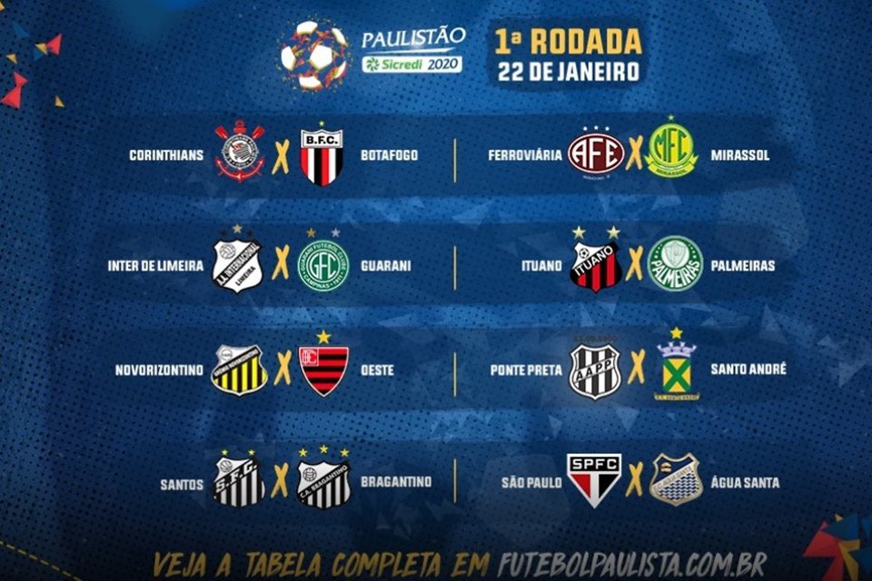 FPF divulga tabela do Paulistão 2020; veja os jogos da primeira fase, campeonato  paulista