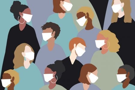 ilustração de pessoas com máscara no rosto, coronavírus