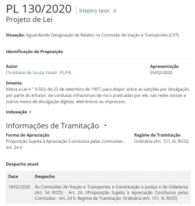 Projeto prevê punição a quem divulga infrações de trânsito