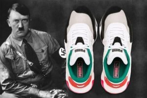 Montagem com o ditador alemão Hitler e um tênis da Puma