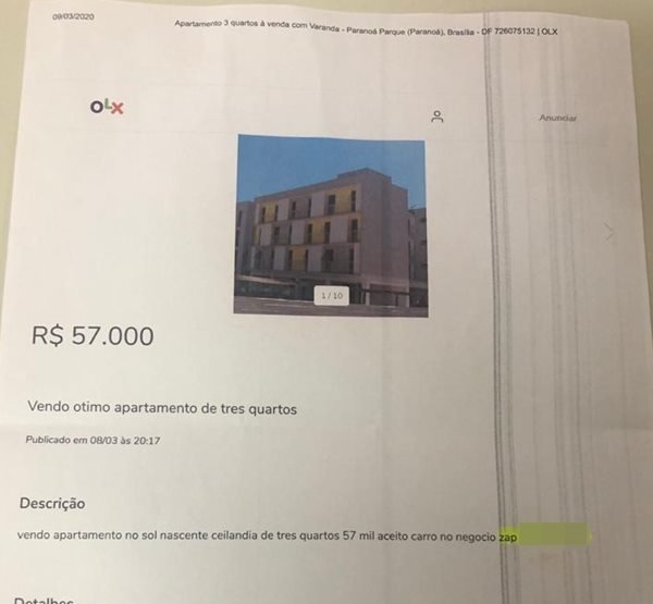 Anúncio oferece apartamento de programa habitacional por R$ 57 mil