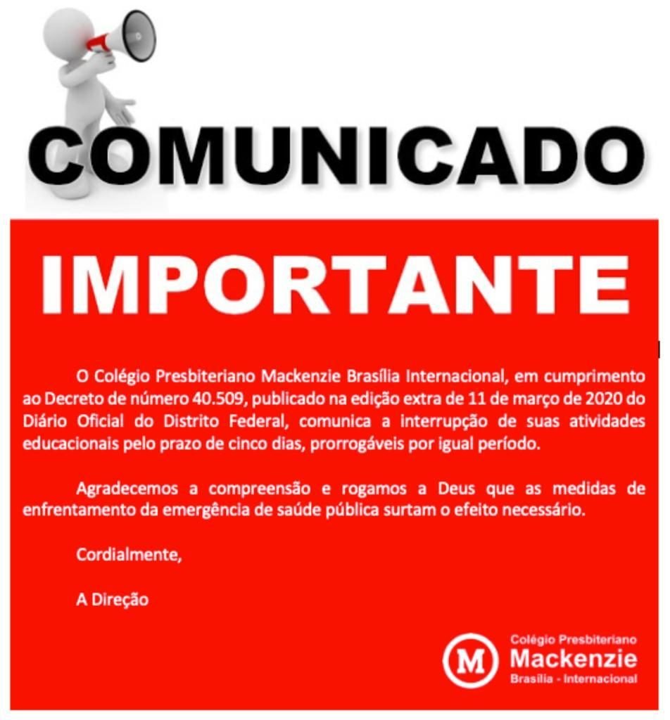 Comunicado escolas do DF suspensão aulas