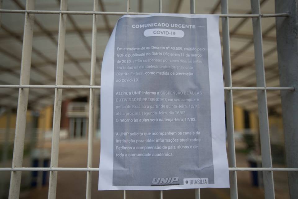Aviso de suspensão das aulas na Unip: coronavírus