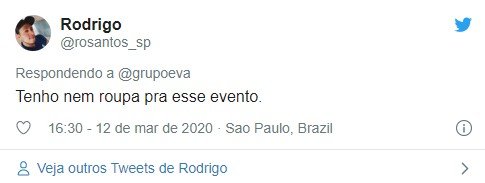 Twitter da Banda Eva sobre coronavírus