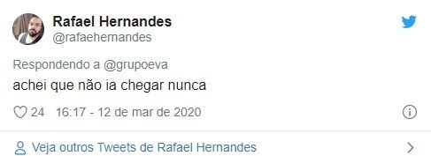 Twitter da Banda Eva sobre coronavírus