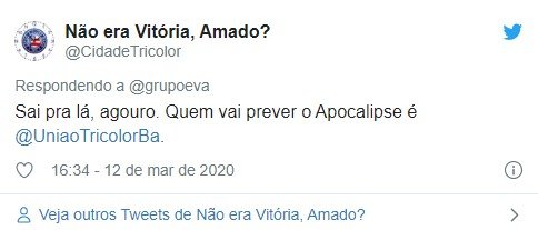 Twitter da Banda Eva sobre coronavírus