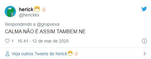 Twitter da Banda Eva sobre coronavírus