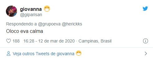 Twitter da Banda Eva sobre coronavírus