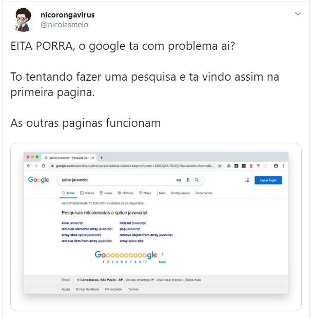 tweet sobre o google