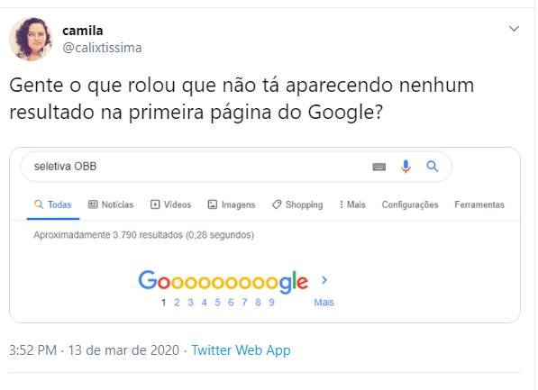 tweet sobre o google