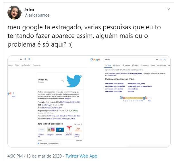 tweet sobre o google