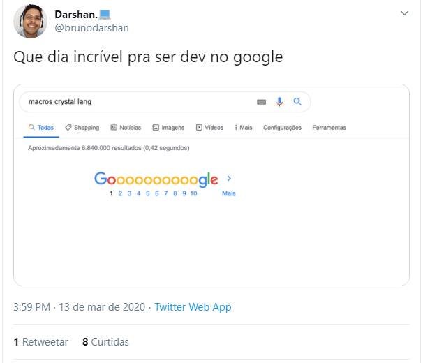 tweet sobre o google