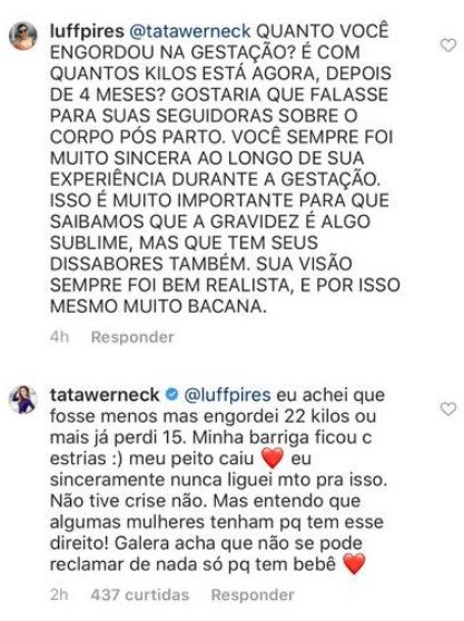 Tatá Werneck responde fã sobre gravidez
