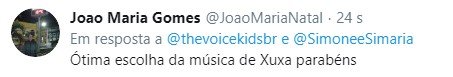 The Voie Kids Brasil comentário no Twitter