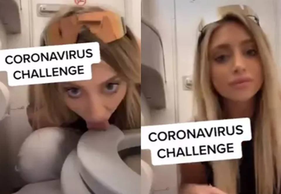 Blogueira lambe assento de vaso coronavírus challenge