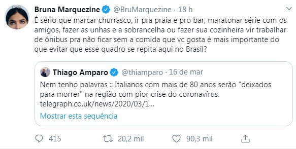 Post de Bruna Marquezine no Twitter