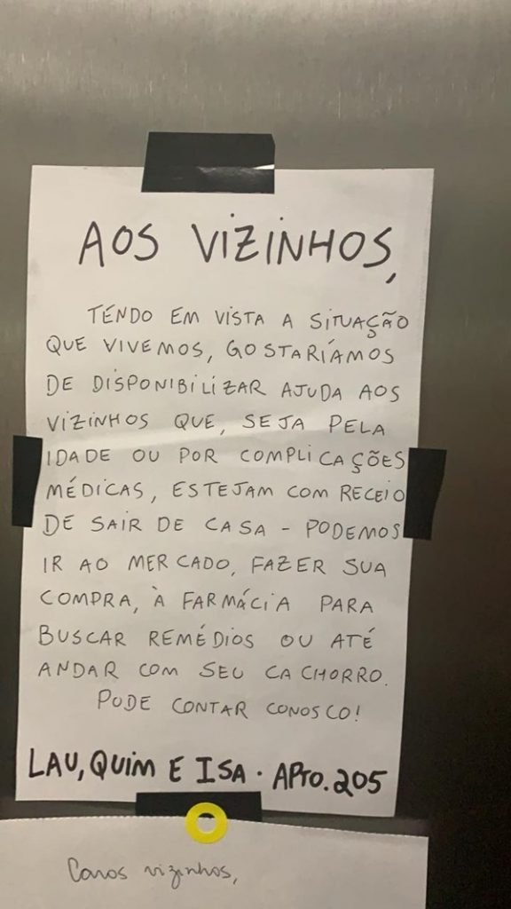 Bilhate de brasiliense que se ofereceu para fazer compras a vizinhos idosos e do grupo de risco do coronavírus