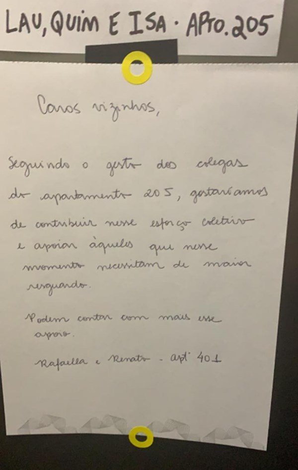 Bilhate de brasiliense que se ofereceu para fazer compras a vizinhos idosos e do grupo de risco do coronavírus