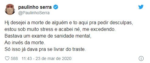 Tweet de Paulinho Serra