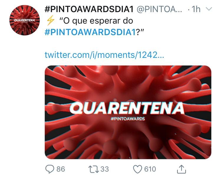 Twitter sobre o Pinto Awards