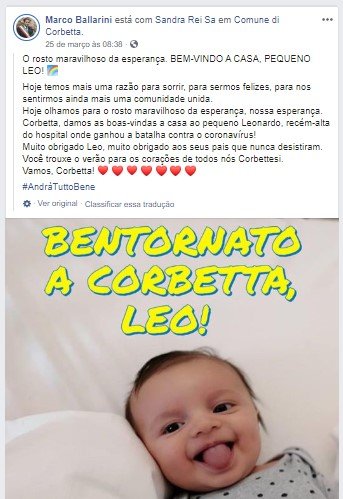 Post no Facebook do prefeito Marco Ballarini