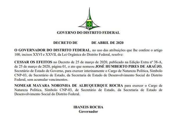 Decreto do governador Ibaneis Rocha