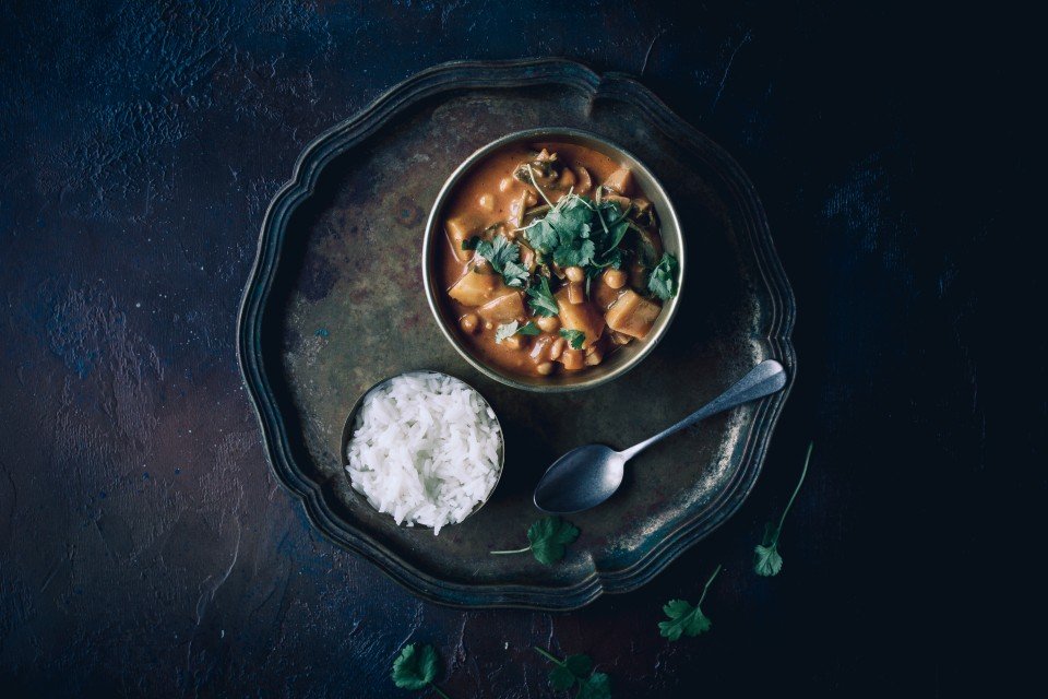 Curry vegano, grão de bico
